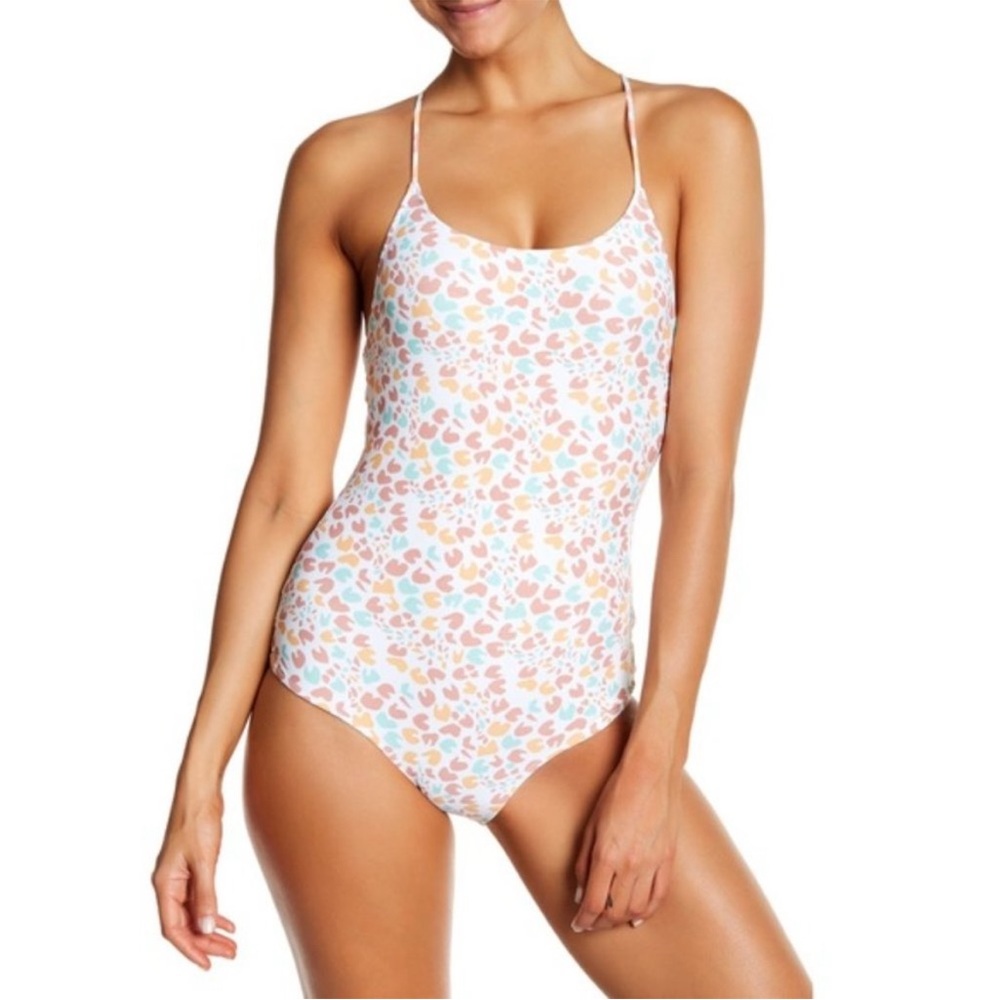 RACHEL PALLY Veruschka Print Maillot One Piece Swimsuit Lace Back White XS